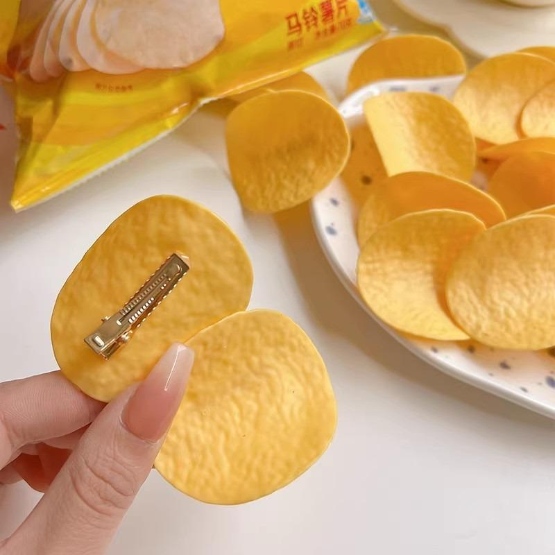 10pcs Simulation Potato Chip Creative Hair Clip for Girls Kids Funny Snack Duck Bill Side Clip Hairpin Headwear Hair Accessories