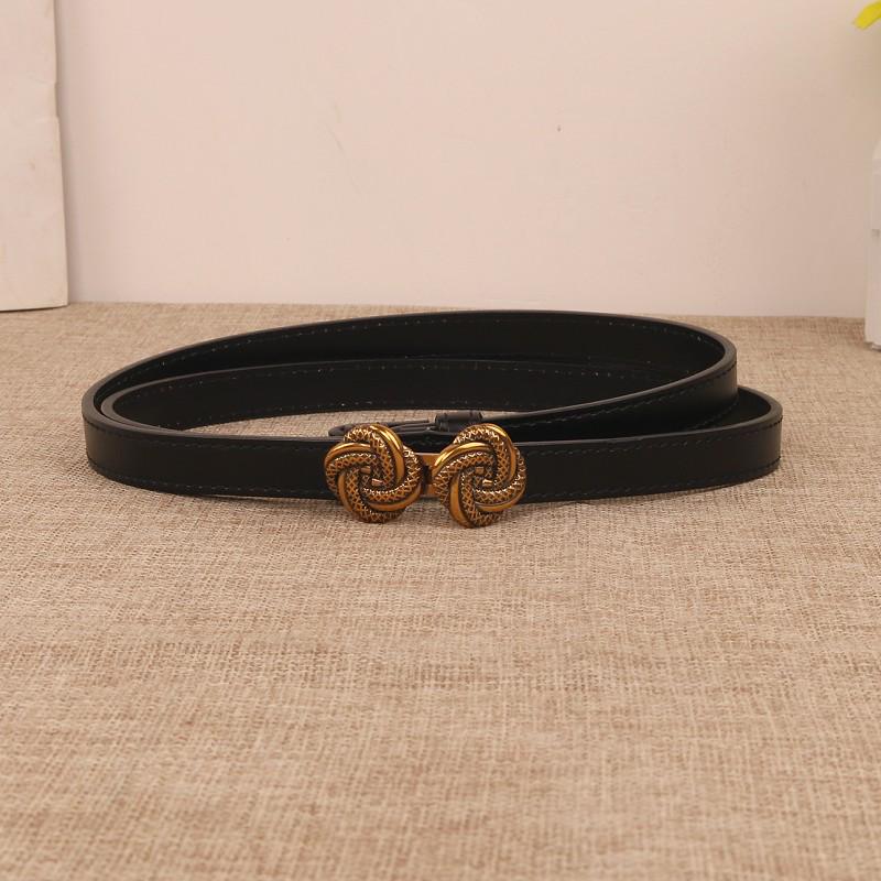 Women's Thin Genuine Leather Belt, No Hole, Black Waistband for Dresses and Skirts