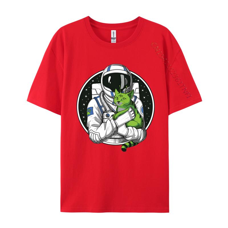 Astronaut Alien Cat Psychedelic Space Tshirt Men Cotton Tshirts Astronaut Gifts Man Tops Streetwear Newest Design