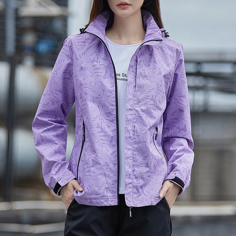 Women's Spring Waterproof Punching Jacket Zipper Breathable Casual Sports Jacket