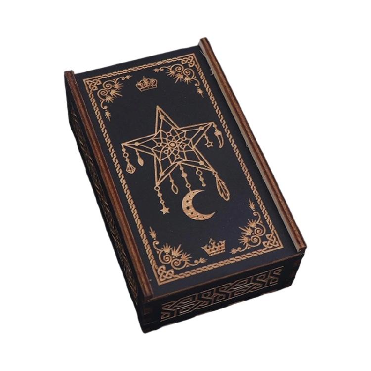 Wood Push Pull Tarots Card Storage Box Portable Card Container Astrology Trinkets Box Divination Card Storage Case