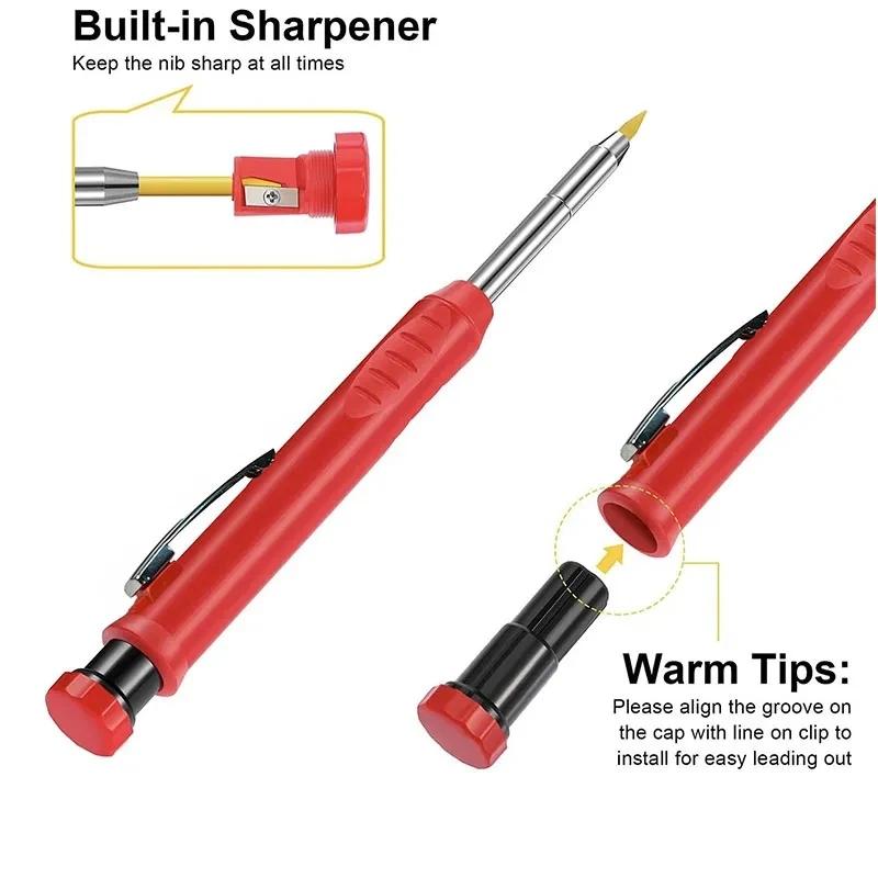 2pcs/Set 2.8mm Carpenter Mechanical Pencil Set with Built-In Sharpener for Woodworking Construction Long-Head Stationery Pencil