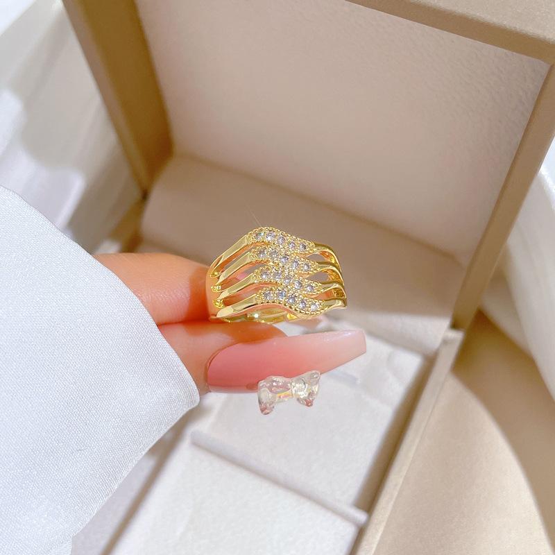 Real Gold Four-Layer Zircon Fashion Ring Opening Adjustable Simple Jewelry Japanese Ring Couple Ring