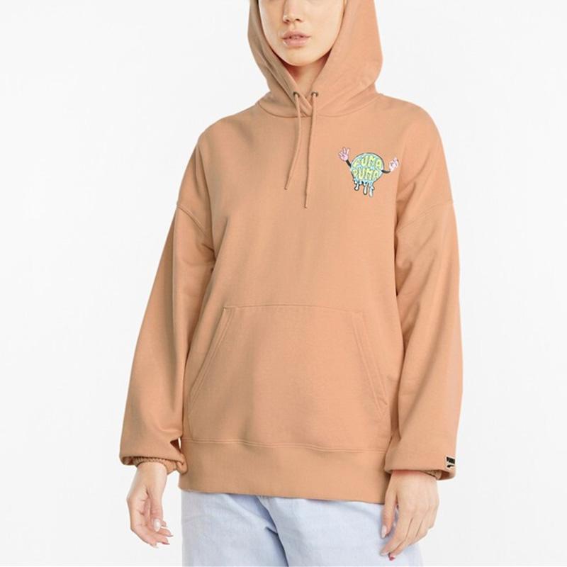Puma Bluza z kapturem z długim rękawem z nadrukiem graficznym Downtown Damskie topy Koralowy 533049-27