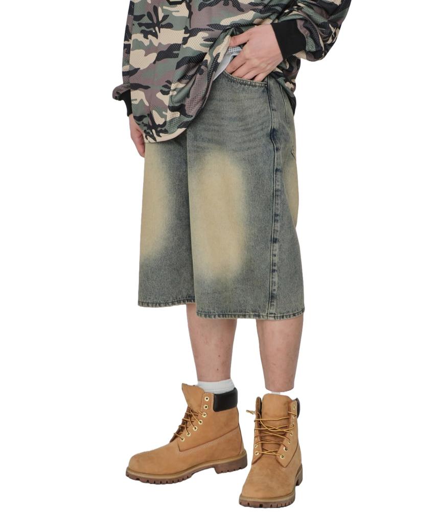 WEGO Super Baggy Denim Lightly Textured Denim Men's Shorts, Medium,