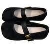 Spot Version~ Retro Round Head Metal Buckle Mary Jane Women's Shoes Suede Temperament Single Shoes Shallow Mouth Flat Ballet Shoes