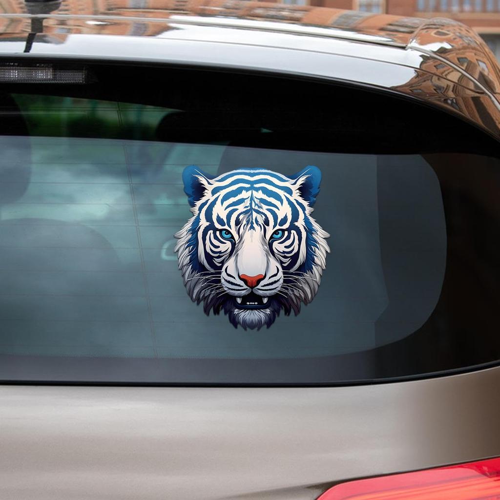 Car Stickers and Decals, Car Decoration Stickers - Blue Flower Porcelain New Tiger Head