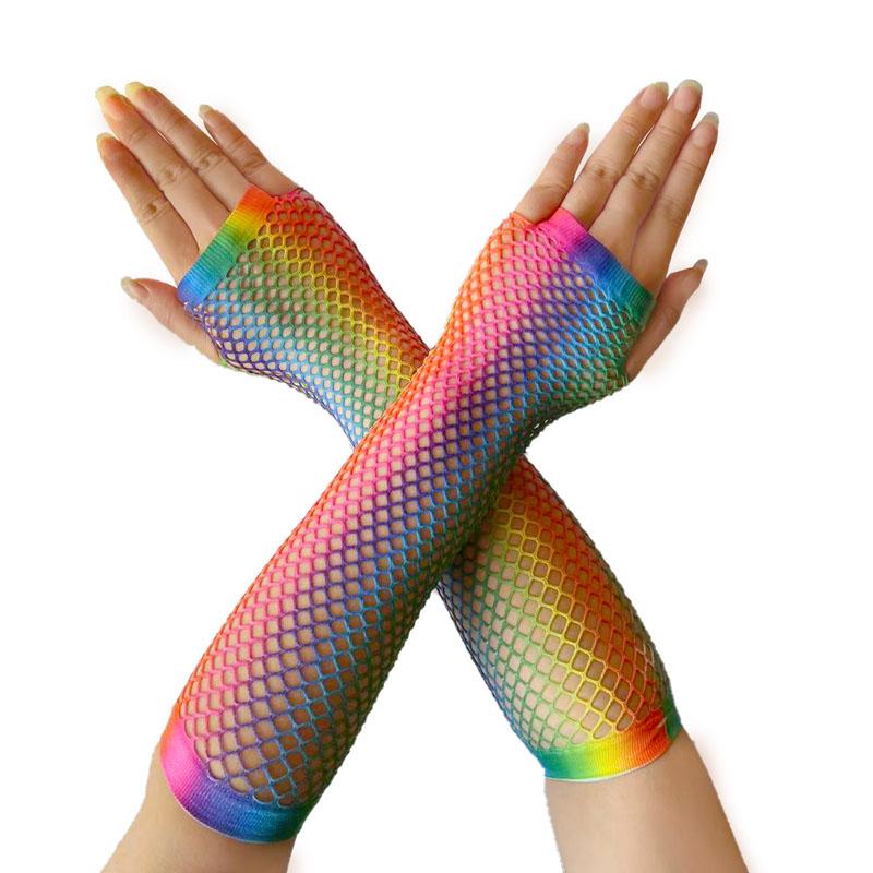

2 пары/лот, сексуальные короткие сетчатые перчатки в стиле панк, радужные перчатки для рыбалки, женские кружевные эластичные длинные летние варежки в стиле хип-хоп с полупальцами и солнцезащитным кремом One size