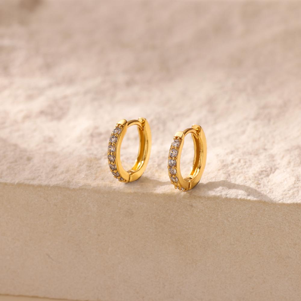 Cubic Zirconic Hoop Huggie Earrings For Women Ladies Gold Color Stainless Steel Circle Earring Jewelry Wedding Best Friend Gifts