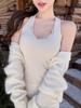 #Early autumn new pure desire grinding chain splicing warm neck vest slim and thin women's fixed belt chest pad