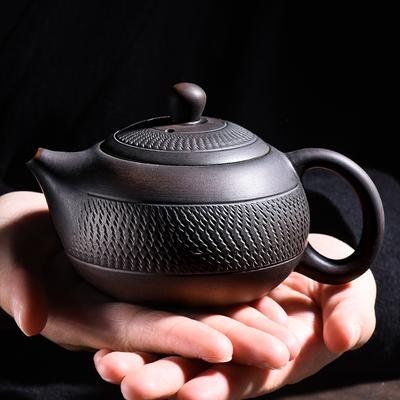 Purple Pottery Teapot Ceramic Tea Maker  Kung Fu Tea Set Jump Knife Carving Pot Handmade Single Pot