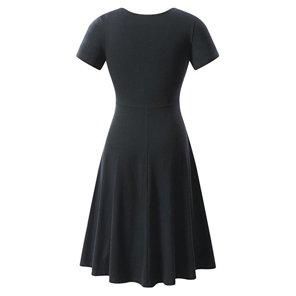 Damen Lässiges Modefarben Kreuz V-Ausschnitt Kurzarm Taille A-Linie Großer Schwung Kleid