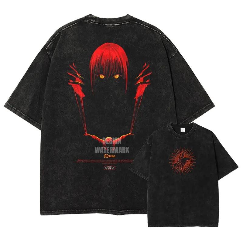 2026 Hot Sale Anime C-Chainsaw M-Man T Shirts Oversized Vintage Washed Denji T-shirt Manga Power T Shirt Pochita Makima Reze Tops Tees Short Sleeve