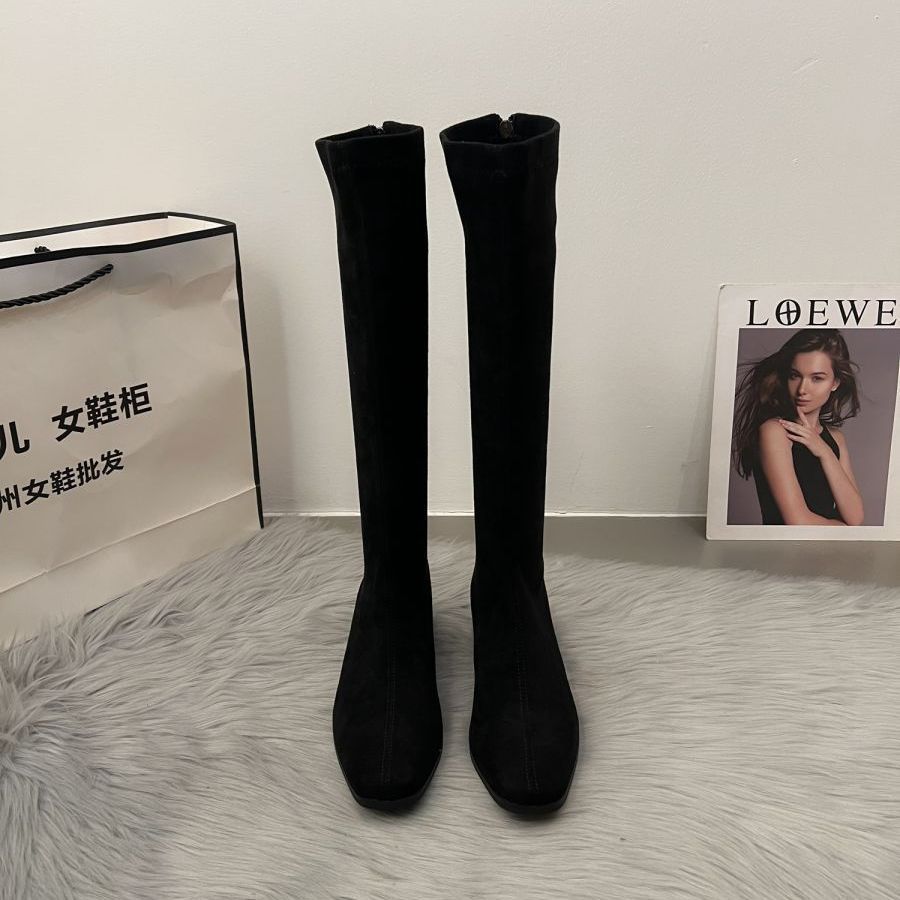 

Coarse heel suede elastic boots but knee boots women s shoes autumn and winter 2025 new rear zipper tall thin boots 40