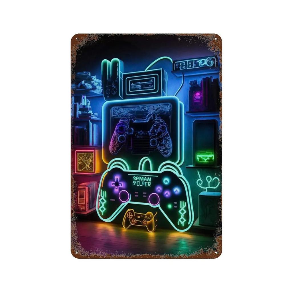 Colourful Punk Style Metal Tin Signs Game Controller Wall Art Poster Metal Signs Prints Gaming Aesthetics Picture for Living