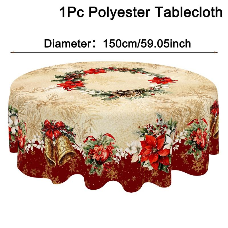 Vintage Christmas Tablecloth Poinsettia Bell Table Cover Christmas Decorations for Home 2026 Xmas Gifts Navidad Noel New Year