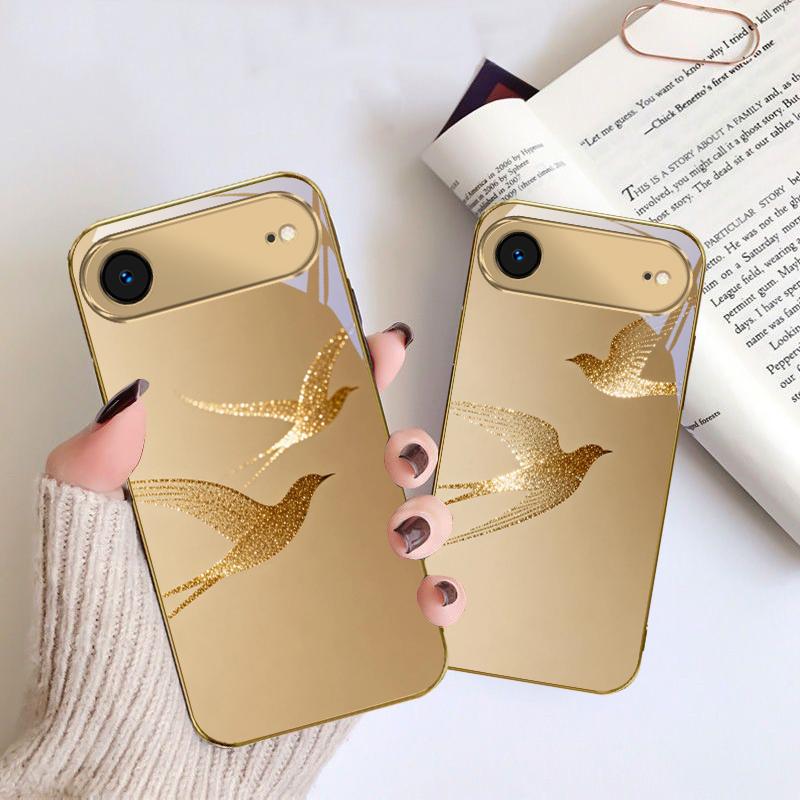 Oiseau doré volant Pour IPhone 17Pro Max 16 17 Pro 15 Pro 14 13 Plus 12 Mini 11Pro Max XR 16E 17 Air Coque de téléphone en verre dorée
