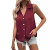 Summer new women's clothing, solid color V-neck loose chiffon shirt, sleeveless button-down vest shirt women's