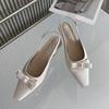 Bow Bead Women High Heels Sandals Pointed Toe Shoes Slippers Slingback 2025 Summer Sexy Pumps Trend Dress Chunky Sandalias Mujer