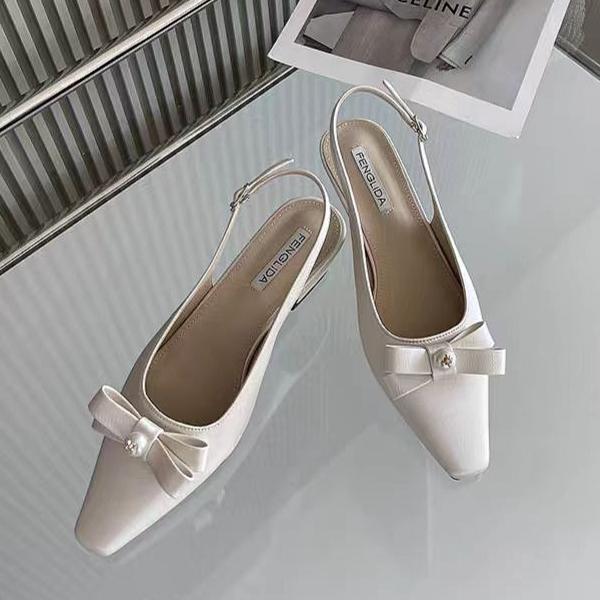Bow Bead Women High Heels Sandals Pointed Toe Shoes Slippers Slingback 2025 Summer Sexy Pumps Trend Dress Chunky Sandalias Mujer