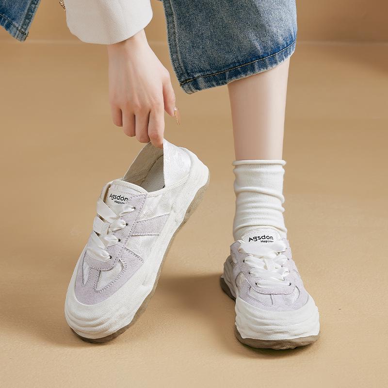 Augusteng Thick-soled Little White Shoes Women's 2025 New Summer Thin Two-wear Foot-stepping Shoes Soft-soled Sports and Leisure Shoes