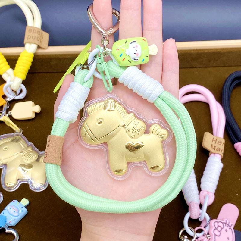 Year of the Horse Gold Charm: Colorful Rope Keychain for Good Fortune