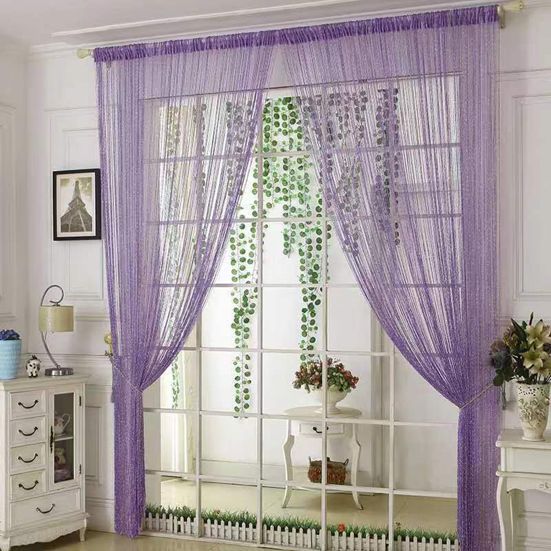100x200cm Romantic Decoration Curtains Shiny Silvery Line String Tassel Sheer Curtain for Home Living Room Bedroom,1PC