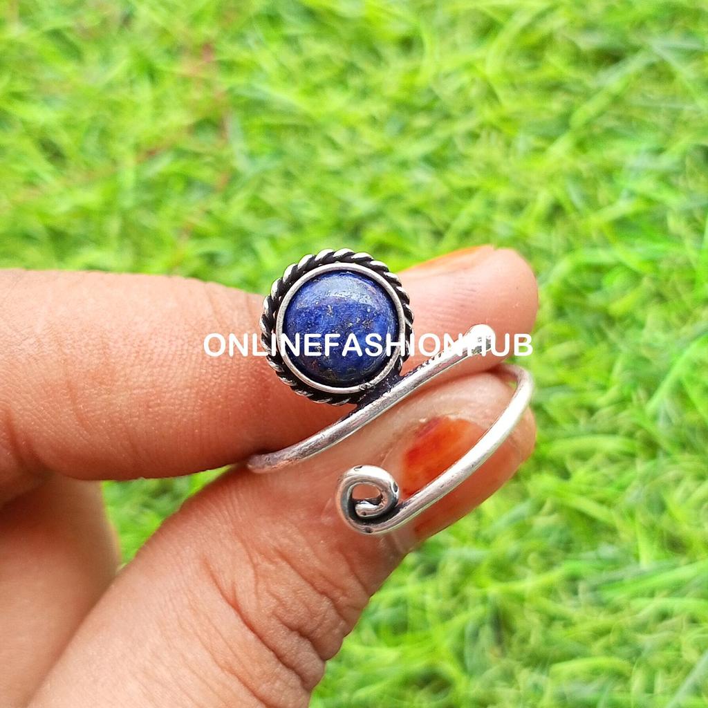 Lapislazuli-Edelstein, 925er-Sterlingsilber vergoldet, Schlangen-Damenring, verstellbar, 1-teiliges Design