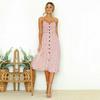Elegante Abito Midi Estivo da Donna Boho con Spalline Sottili e Tasche a Bottone
