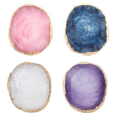 Round Crystal Resin Plate Agate Stone Color Palette Nail Art Painting Gel Palette Gold Edge Nail Art Display Plate