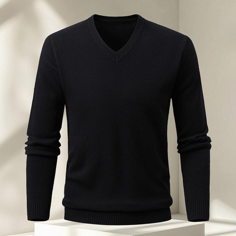 Men S Solid Color V Neck Pullover Sweater Casual Inner Wear For Winter