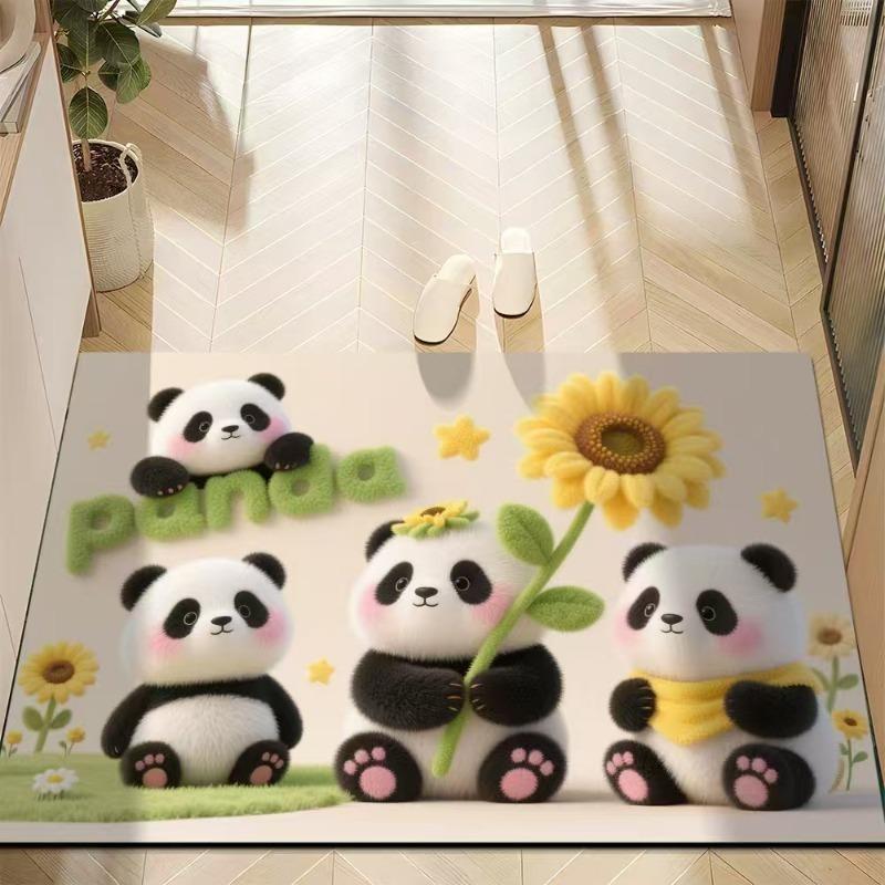 Cute Panda Diatomite Bath Mat - Super Absorbent Fast Dry Door Mat Anti-Slip Waterproof Floor Mat for Bathroom Kitchen Laundry Room