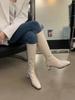 2024 Autumn/Winter New Long Boots Women Metal Square Head Look Thin Thick High Heels Chelsea Women's Ankle Boots