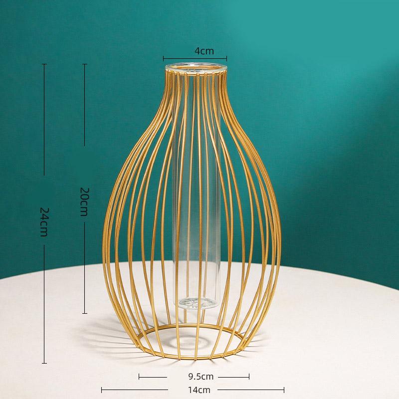 Nordic Ins Home Decoration Iron Geometric Glass Plant Flower Vase Decoration Desktop Dried Flower Decorative Vase