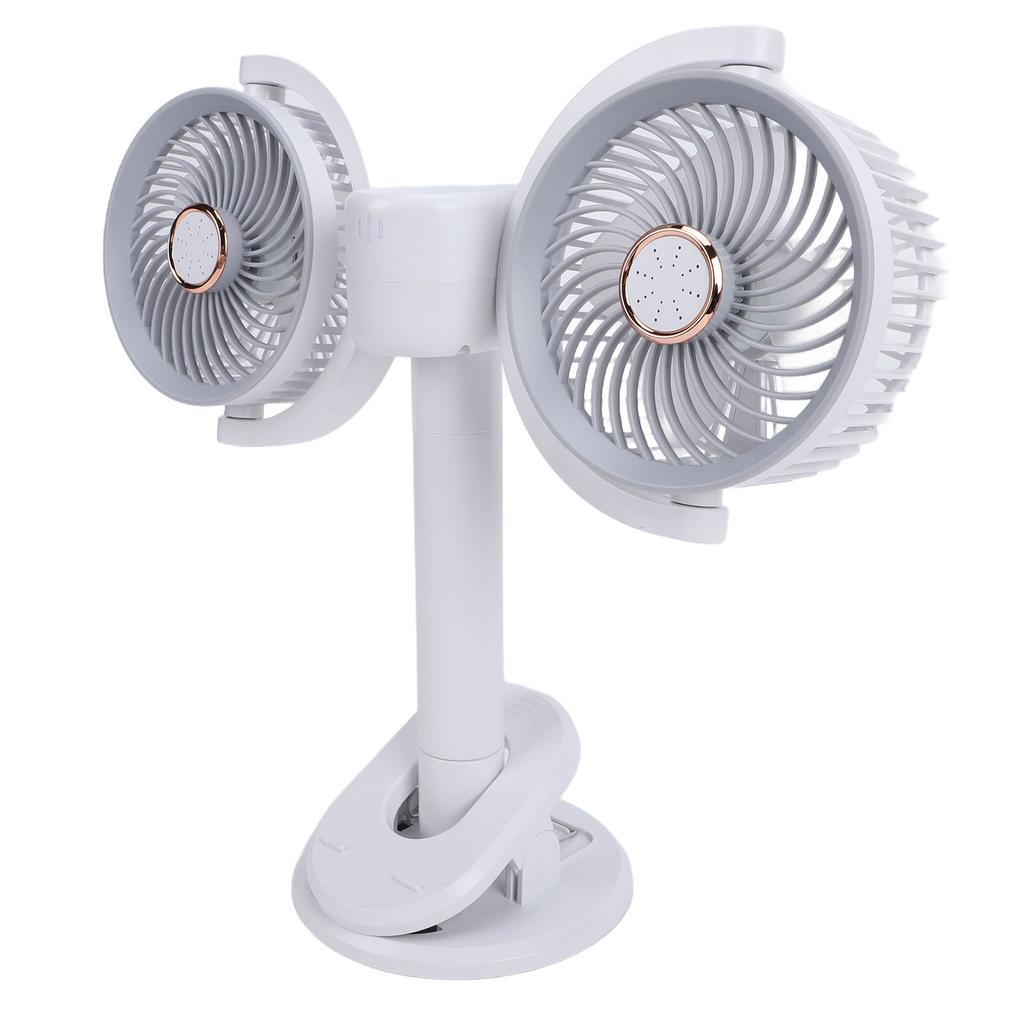 Double Head Clip On Fan Rechargeable Dual Brushless Motor 360 degrees Rotation Desk Cooling Fan with LED Light
