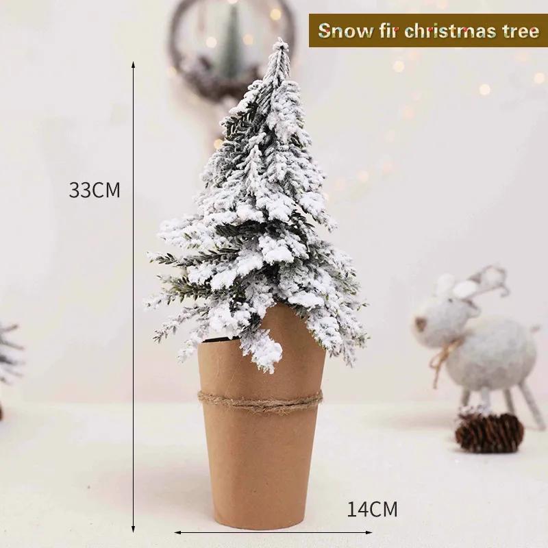 For Christmas Tree Mini Pine Tree With Wood Base DIY Home Table Top Decor Christmas Artificial Frosted Sisal Small Trees Party D