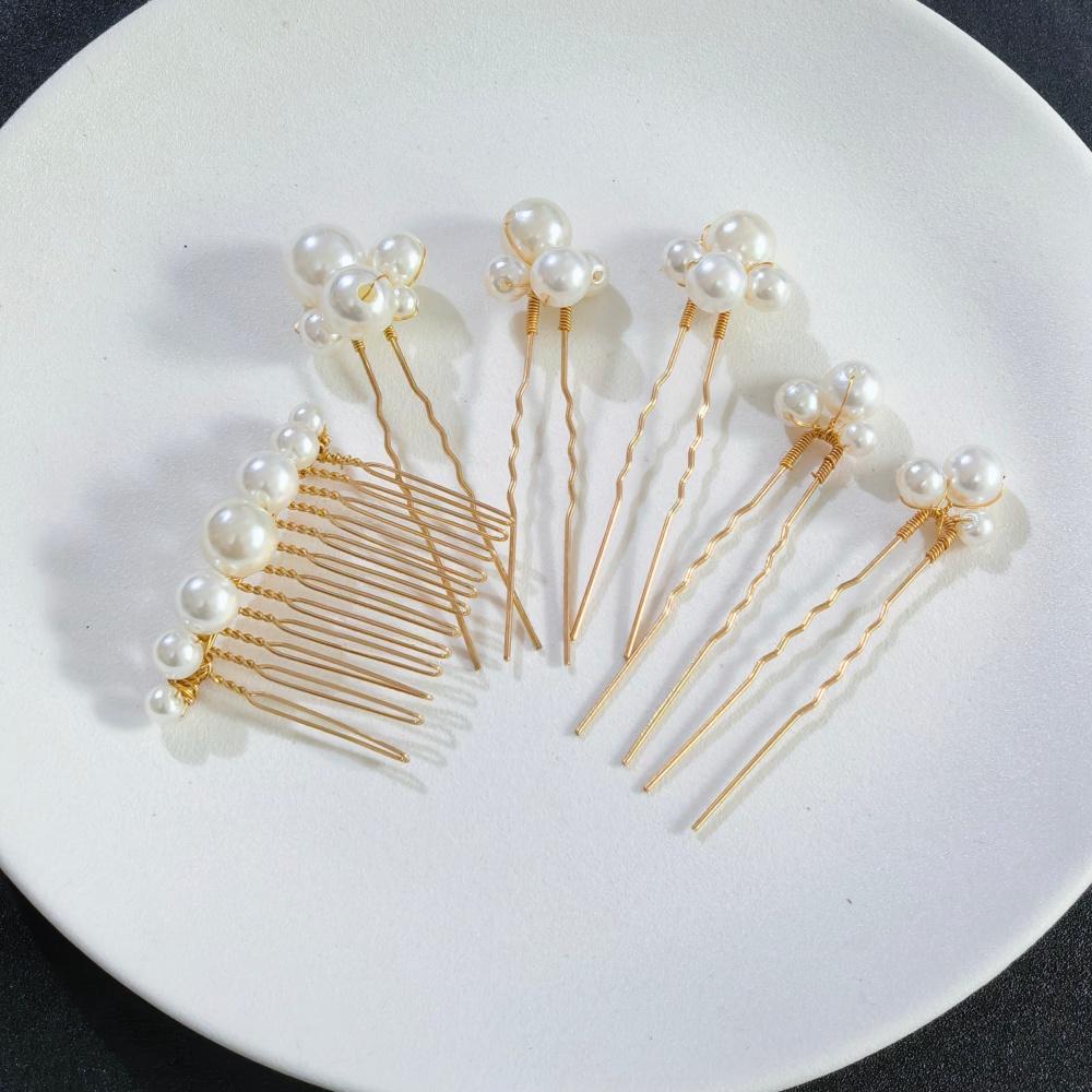 Pearl Crystal Hair Pins Comb Set Bridal Wedding Hair Accessories Handmade U-shaped Hairpins air Comb for Bridesmaids,Prom