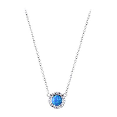 KELITCH Fashion Women's Choker Necklace Synthetic Opal Oval Pendant (16-18 Inch) Chain (Blue)