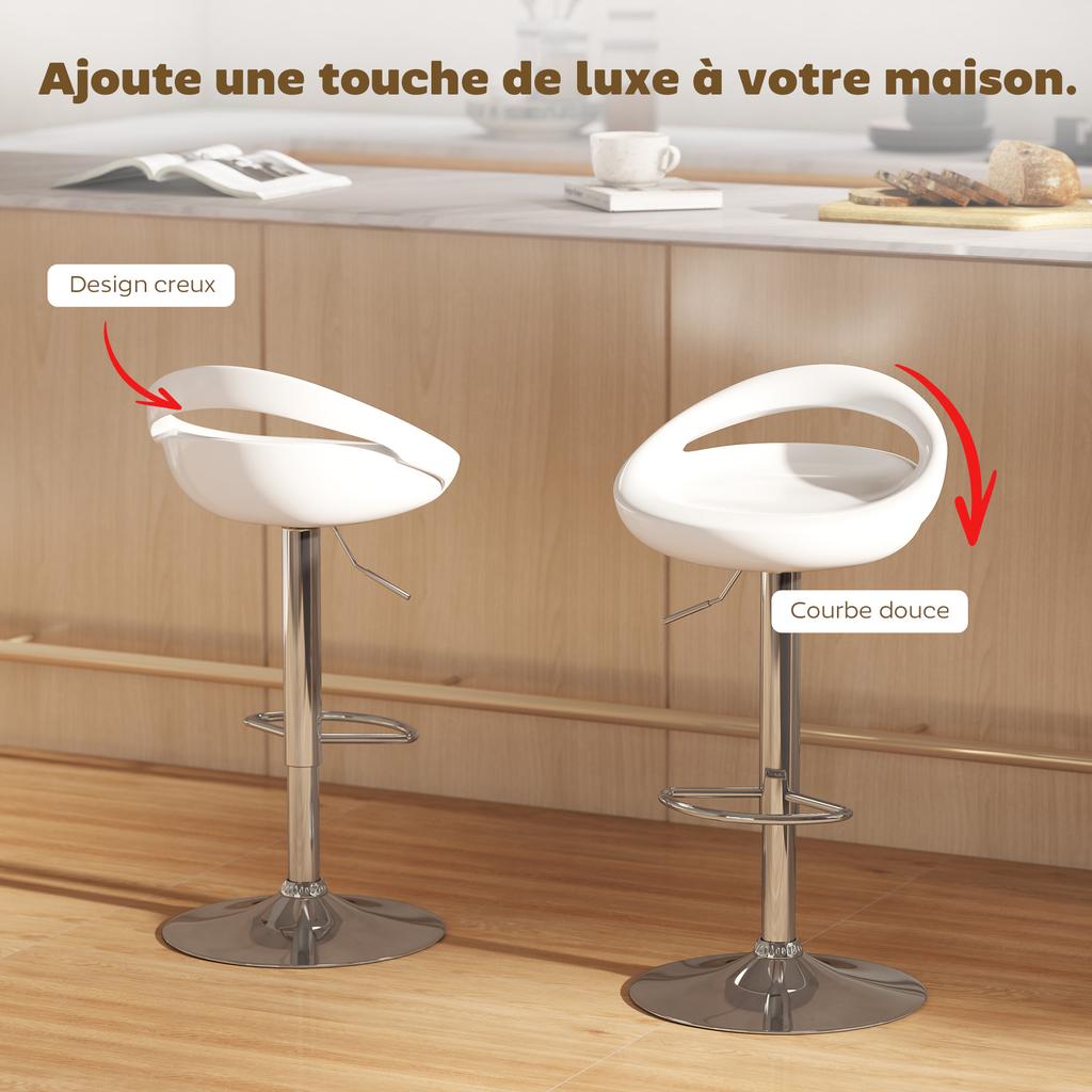 Set of 2 bar stools bar chairs adjustable height backrest and footrest swivel 360 degrees 46x41x76-96cm white