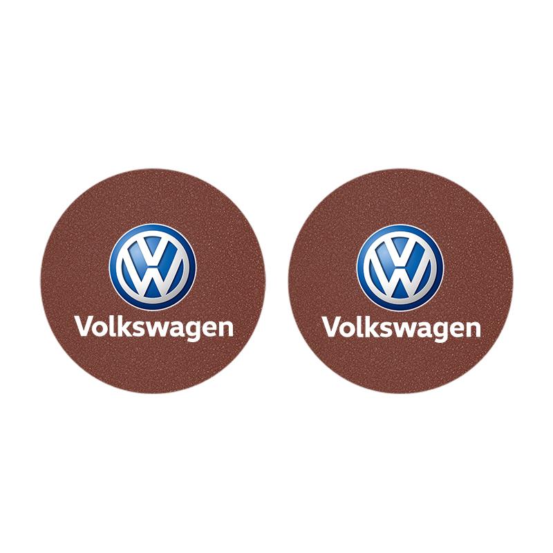 2Pcs Car Logo Coaster Suede Water Cup Anti-Slip Pads Keychain For VW Golf Amarok T5 Phaeton Teramont ID3 Tiguan T-Cross Passat