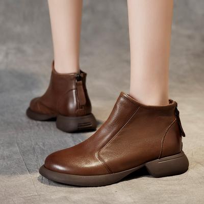 Retro handgefertigte Leder-Kurzstiefel Damen Herbst und Winter neu runde Spitze Damenschuhe polierte Martin-Stiefel bequem und vielseitig