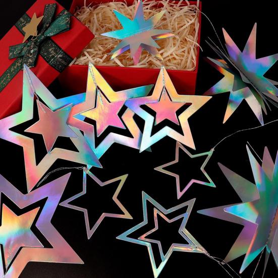 Iridescent Star Garland Decoration Metallic Holographic Star Streamer Twinkle Star Hanging Bunting Banner Backdrop for Birthday Baby Shower Wedding
