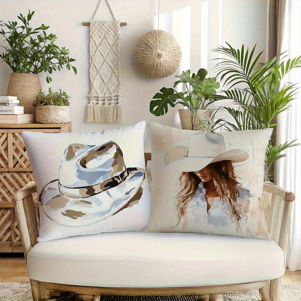 Vintage Western Kissenbezüge, Cowboy Pferde Stiefel Dekorative Wurfkissenhüllen, Rustikale Heimdeko Für Sofa Bett, Ohne Füllung 4 Stück
