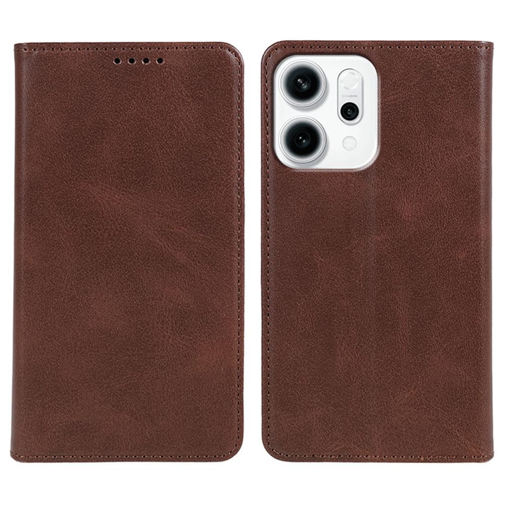 For Oppo Reno14 F 5G Case Strong Magnetic PU Leather Phone Cover Calf Texture