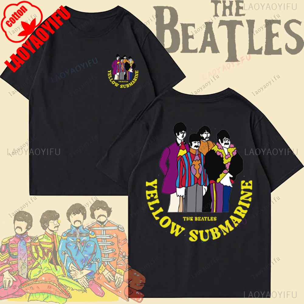 The Beatles Black Rock Band Tshirt Unisexs TShirt Y2k Street Fashion Streetwear Cotton Tops Oneck Shortsleeve Sweatshirt