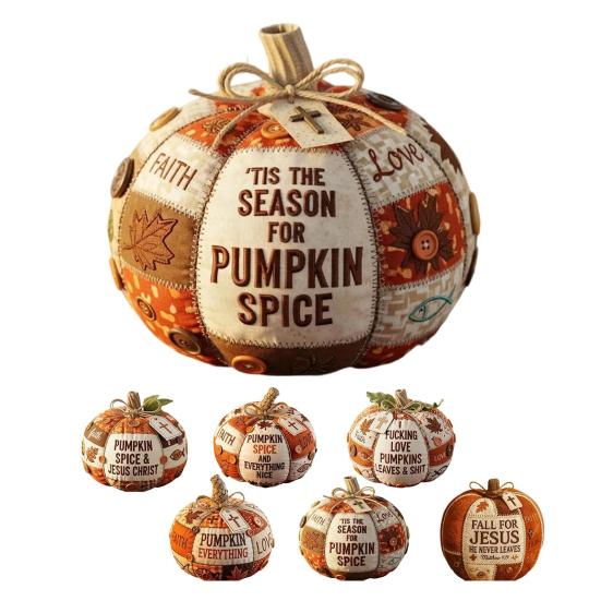 Fall Fabric Pumpkin Decor Rustic Thanksgiving Faux Pumpkin Tabletop Centerpiece with Buttons for Autumn Harvest Table Mantel Decor
