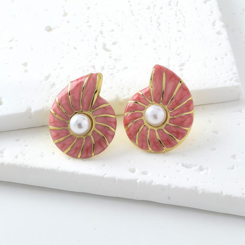 Cross-border Elegant Conch Drip Oil Stainless Steel Earrings: Luxurious, Exquisite, Non-Fading, Versatile Women's Jewelry