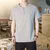 Chinese-style Cotton and Linen Short-sleeved T-shirt for Men, Casual and Trendy. Linen Embroidered Pocket Deer Head Top, Thin