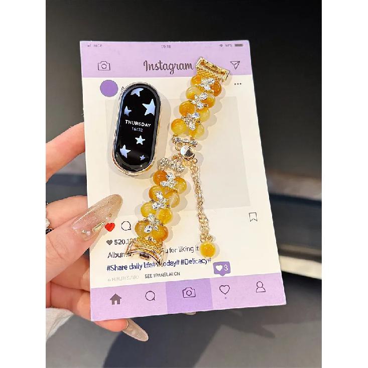 

Natural Stone Bracelet for Xiaomi 8 Pro 9 Pro Crystal Bead Strap for Mi Band 10 9 8 Ladies Watch Strap Accessories Replacement for Mi 8 9 жёлтый