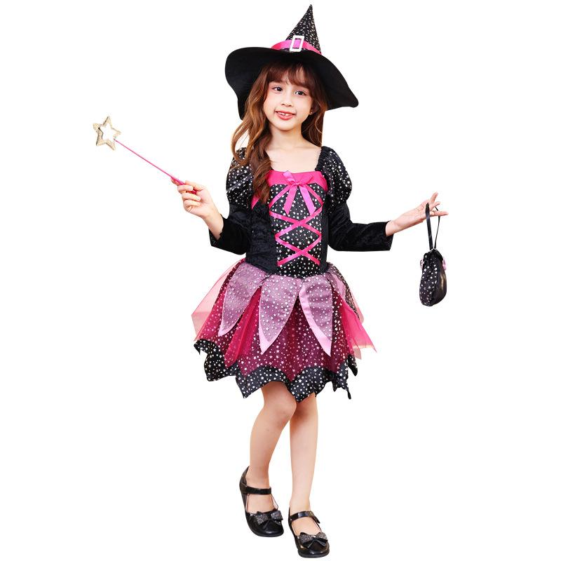 Heksesett Kjole Jenter Halloween Trollmannskostyme Barn Fest Heks Vestidos
